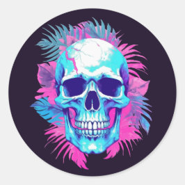 Adesivo Redondo Caveira Floral no Estilo Vaporwave