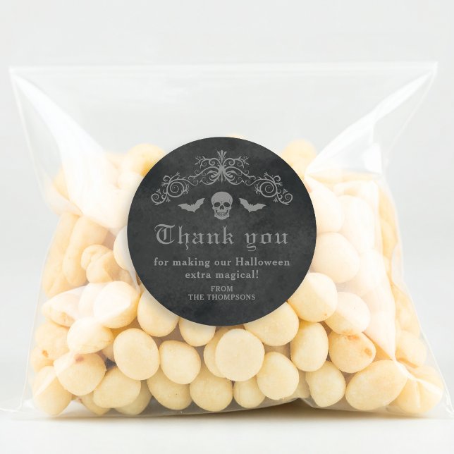 Adesivo Redondo Caveira Gótica E Morcego Darno Halloween Obrigado (Criador carregado)