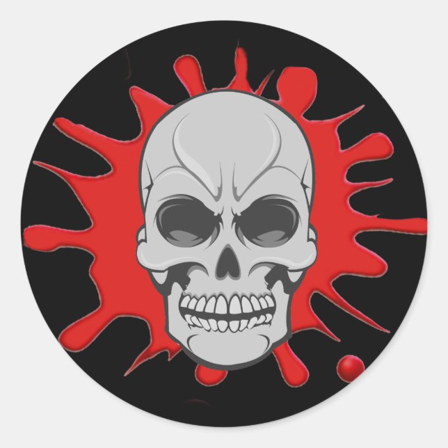Adesivo Redondo Caveira Irritada e Splat de Sangue: Autocolante Pe (Frente)