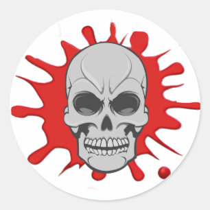 Adesivo Redondo Caveira Irritada e Splat de Sangue: Autocolante Pe