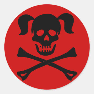 Adesivo Redondo Caveira Negra e Crossbones Com Coágulos