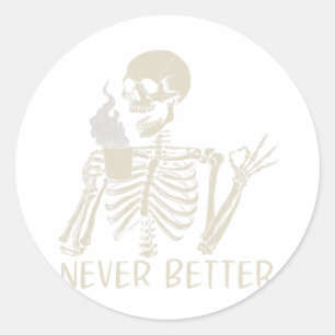 Adesivo Redondo Caveira Nunca Melhor Bebendo Skeletrificação Hallo