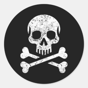 Adesivo Redondo Caveira Ossos Cruzados Esqueleto Jolly Roger Bande