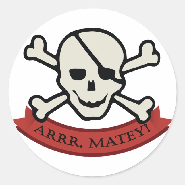 Adesivo Redondo Caveira - Pau redondo branco clássico, brilhante (Frente)