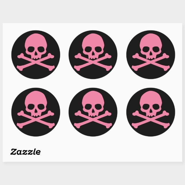 Adesivo Redondo Caveira Rosa Simples e Crossbones (Folha)
