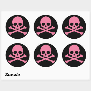 Adesivo Redondo Caveira Rosa Simples e Crossbones