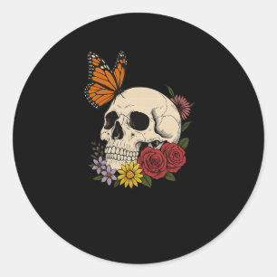 Adesivo Redondo Caveiras Borboleta Monarca Flores Halloween Homens