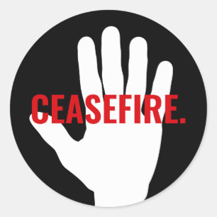 Adesivo Redondo Ceasefire preto vermelho branco negrito texto pers