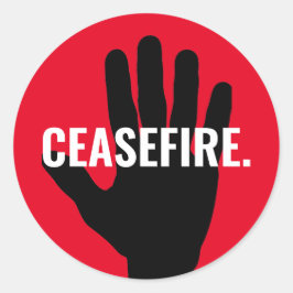 Adesivo Redondo Ceasefire vermelho branco preto negrito texto pers