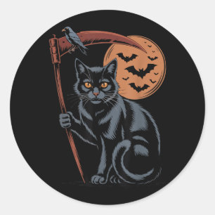Adesivo Redondo Ceifador Fofo Morte Gato Preto Halloween Mamãe
