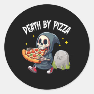 Adesivo Redondo Ceifador Sinistro Comendo Pizza Morte Por Pizza Va