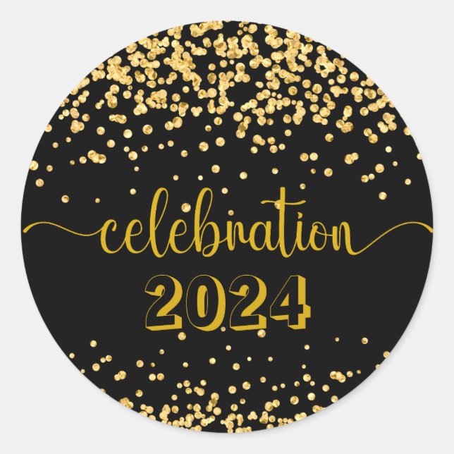 Adesivo Redondo Celebração Ano Novo, ouro reluzente de aniversário (Frente)
