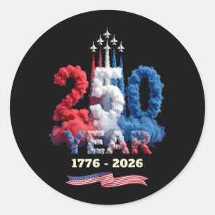 Adesivo Redondo Celebração de 250 Anos 1776 2026 Orgulho Americano