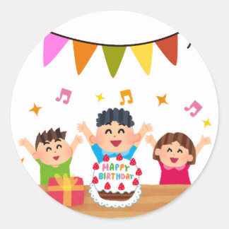 Adesivo Redondo celebração de aniversário fofa e feliz