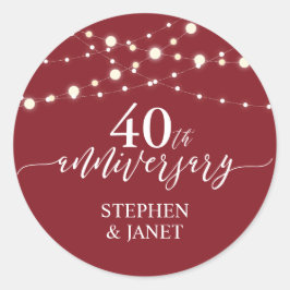 Adesivo Redondo Celebração de Anniversay de Casamento Vermelho e B