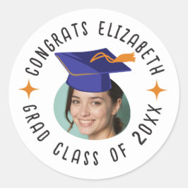 Adesivo Redondo Celebração de Boné de formatura de Texto de Foto P