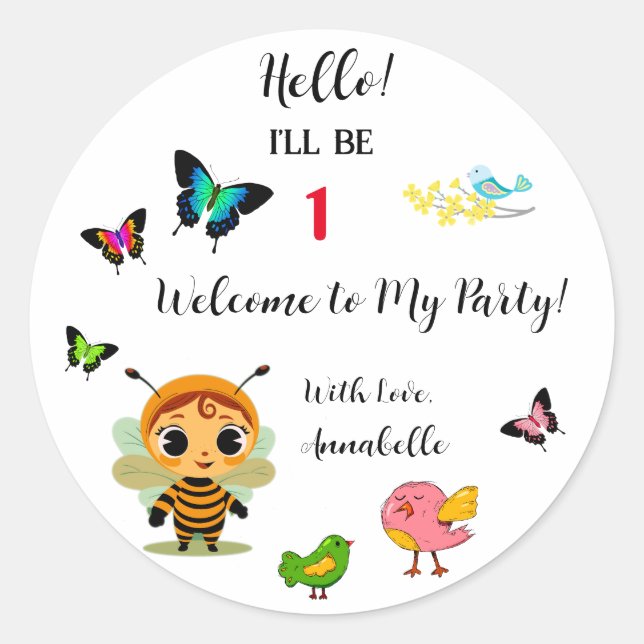 Adesivo Redondo Celebração de Crianças de Festa de Jardim (Frente)