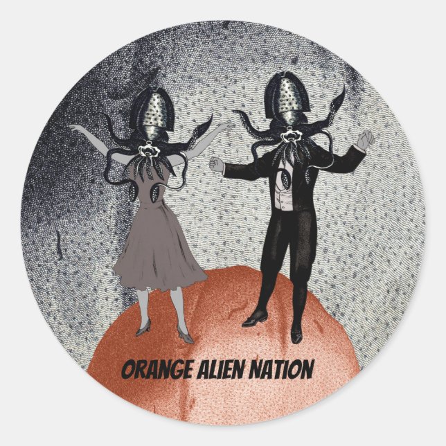 Adesivo Redondo Celebração de dança de alienígenas (Frente)