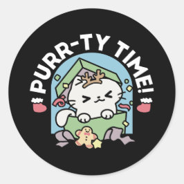 Adesivo Redondo Celebração de Natal com Gato de Tempo Puro