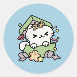 Adesivo Redondo Celebração de Natal com Gato de Tempo Puro