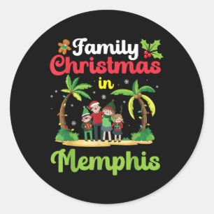 Adesivo Redondo Celebração De Natal Familiar Em Memphis Com Tropi