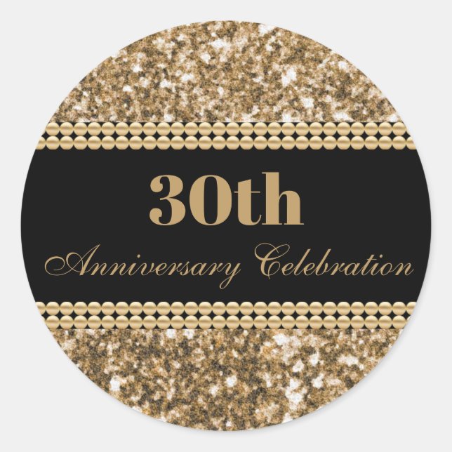 Adesivo Redondo Celebração do 30, Celebração Dourada de pérolas (Frente)