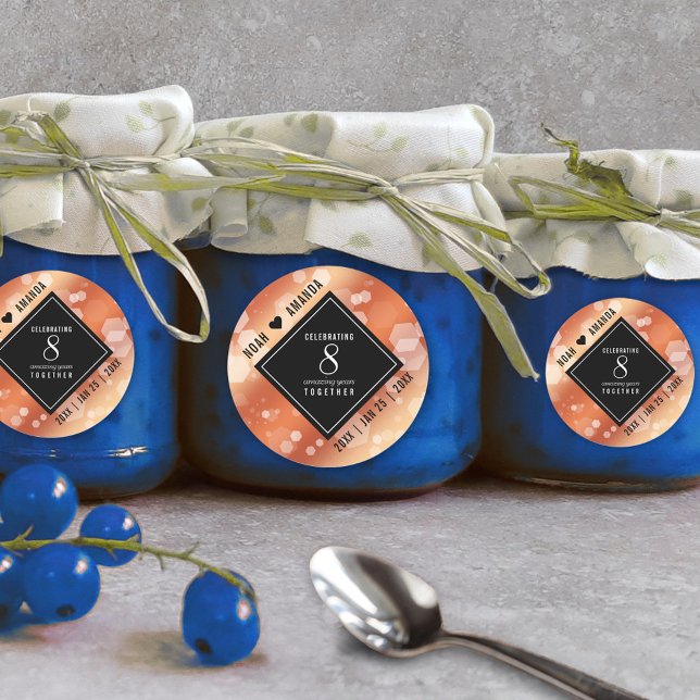 Adesivo Redondo Celebração do aniversário de casamento de Bronze E (Elegant 8th Bronze Wedding Anniversary Round Sticker Cover Photo.)