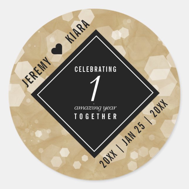 Adesivo Redondo Celebração do Aniversário de Casamento de Papéis E (Frente)