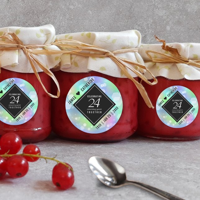 Adesivo Redondo Celebração do Aniversário de Casamento Opal 24 (Elegant 24th Opal Wedding Anniversary Round Sticker Cover Photo.)