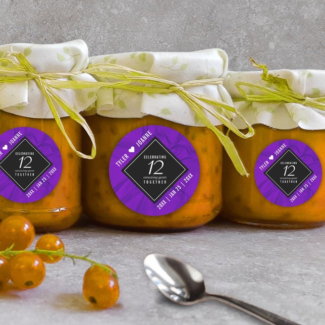 Adesivo Redondo Celebração do Aniversário do Casamento da Seda da  (Elegant 12th Silk Wedding Anniversary Round Sticker Cover Photo.)