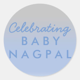 Adesivo Redondo Celebração do Chá de Ombre Azul Bebê