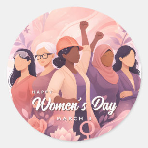 Adesivo Redondo Celebração do Dia Internacional da Mulher Elegante