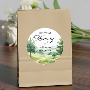 Adesivo Redondo Celebração Do Funeral De Montanhas E Árvores