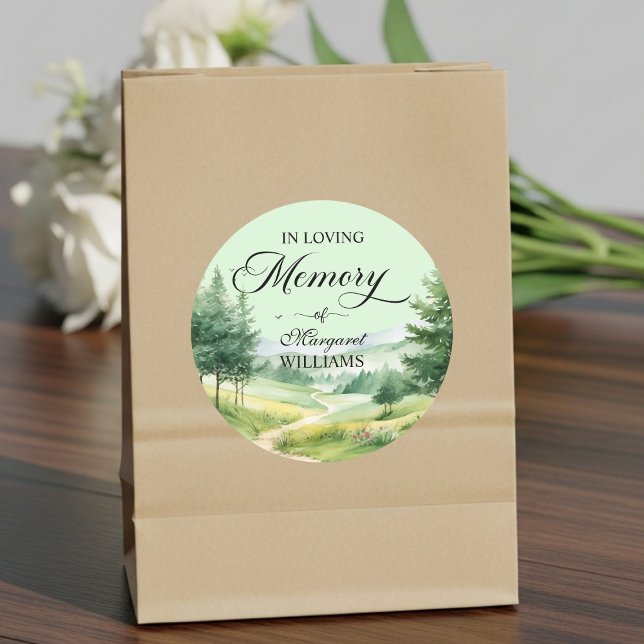 Adesivo Redondo Celebração Do Funeral De Montanhas E Árvores (Criador carregado)