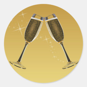 Adesivo Redondo Celebração dos vidros de Champagne no ouro