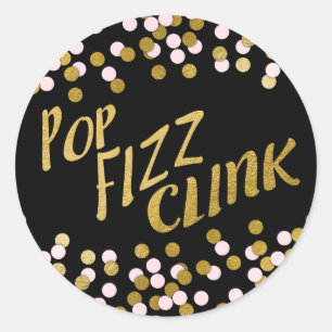 Adesivo Redondo Celebração Dourado do Clink do Fizz do pop do rosa