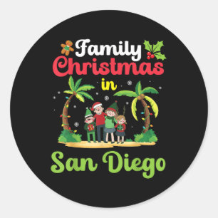 Adesivo Redondo Celebração Familiar De Natal Em San Diego Com Trop