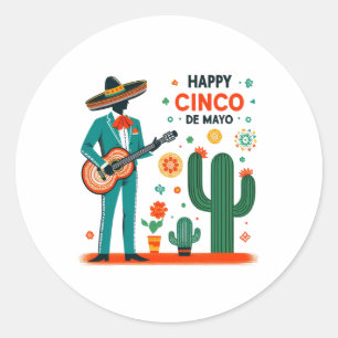 Adesivo Redondo Celebração Mariachi – Feliz Cinco de Maio