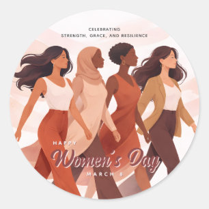 Adesivo Redondo Celebração Moderna do Dia Feliz da Mulher 8 de Mar