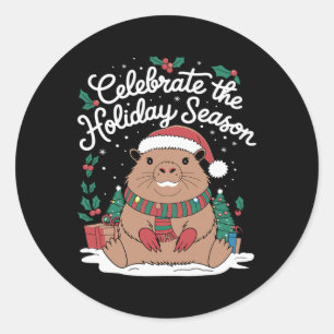 Adesivo Redondo Celebrar A Época Feriada Cute Capybara Christm