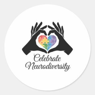 Adesivo Redondo Celebrar a Neurodiversity Quebra-cabeça Heart Hand