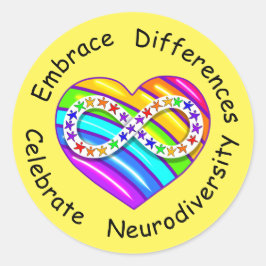 Adesivo Redondo Celebrar Neurodiversity Autism Heart Stickers