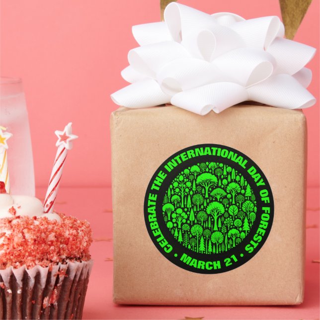 Adesivo Redondo Celebrar o Dia Internacional das Florestas (Festa)