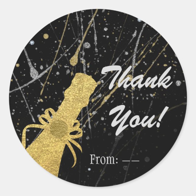 Adesivo Redondo Celebrar Prata e Dourado Partido do Champanhe (Frente)