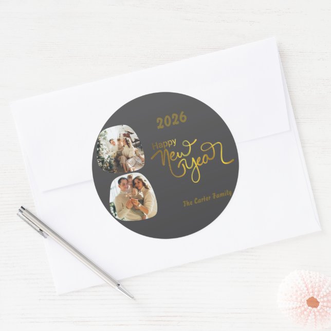 Adesivo Redondo Celebrate 2026! Custom Happy New Year Sticker (Envelope)