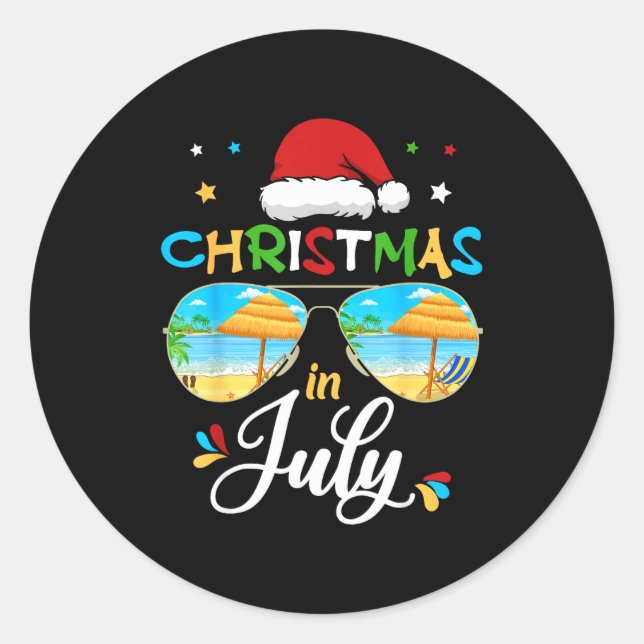 Adesivo Redondo Celebrate Christmas In July Funny Beach Summer Chr (Frente)