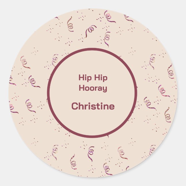 Adesivo Redondo Celebrating Adult Birthday Hip Hip Hooray (Frente)