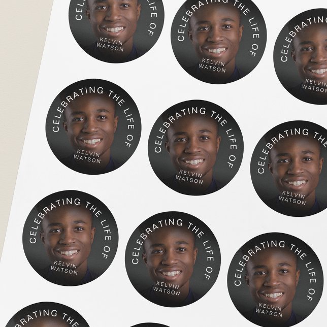 Adesivo Redondo Celebrating The Life Of | Photo Memorial Funeral (Criador carregado)