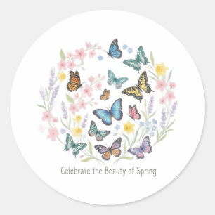 Adesivo Redondo "Celebre a Beleza da Borboleta Floral da Primavera