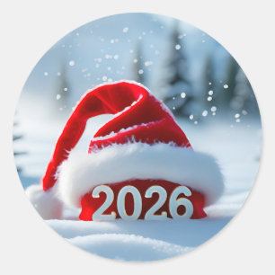 Adesivo Redondo Celebre a chegada de 2026 com o inverno festivo